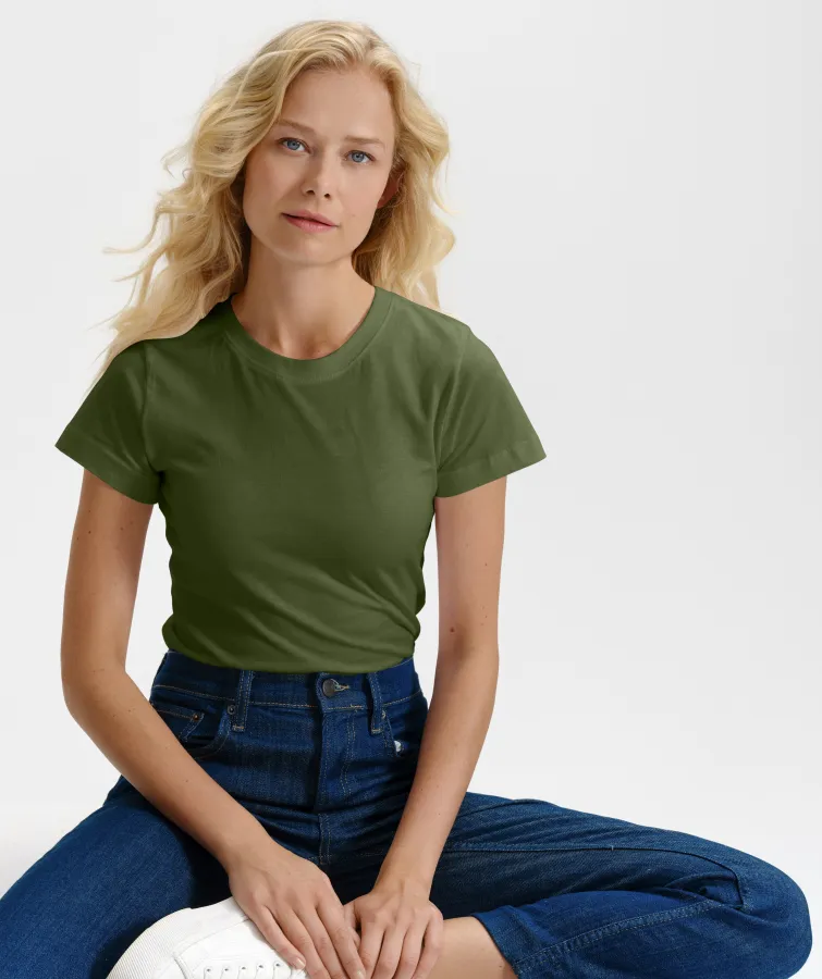 Maglietta semplice da donna, khaki Maglietta semplice da donna, khaki