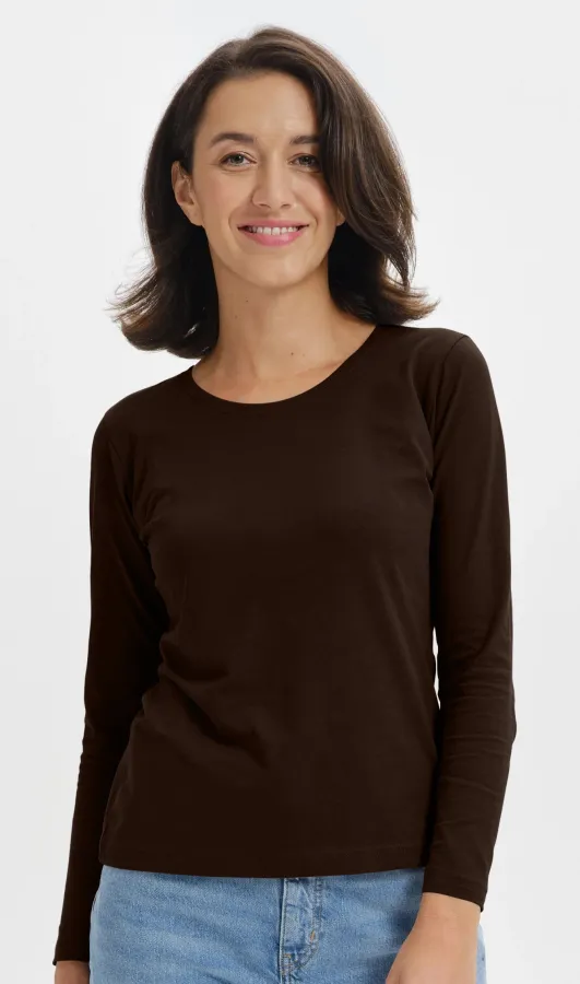 T-shirt da donna a maniche lunghe, caffè T-shirt da donna a maniche lunghe, caffè