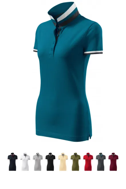 Polo da donna con colletto alzato, petrol blue
