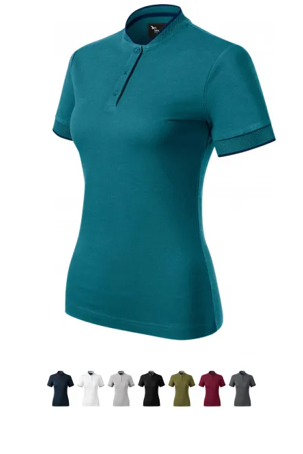Polo da donna con collo bomber, petrol blue