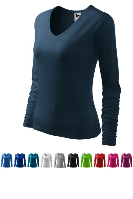 T-shirt aderente da donna, scollo a V, blu scuro