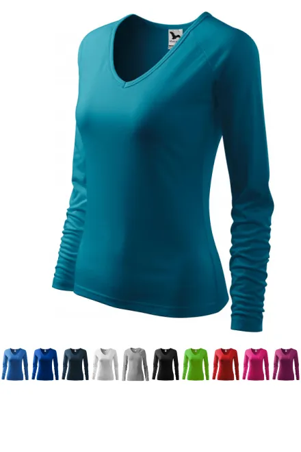 T-shirt aderente da donna, scollo a V, turchese scuro