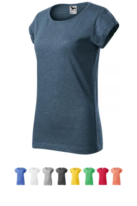 T-shirt da donna con maniche arrotolate, marmo denim scuro