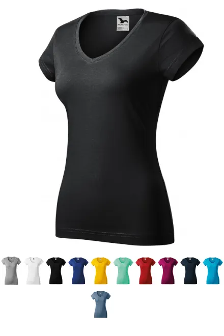 T-shirt donna slim fit con scollo a V, grigio ebano