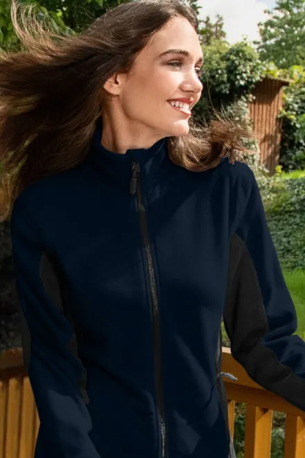 Giacca da donna in pile a contrasto, blu scuro