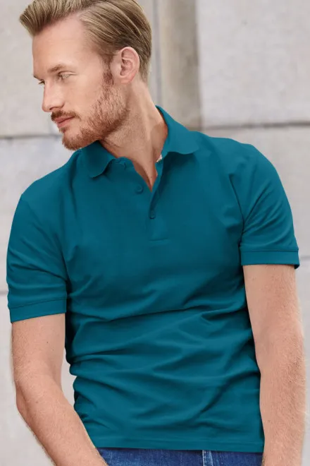 Polo da uomo in cotone biologico, petrol blue