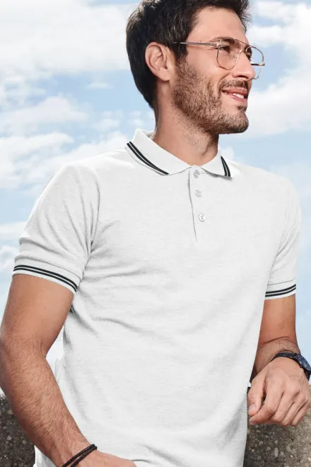 Polo uomo a contrasto, bianco