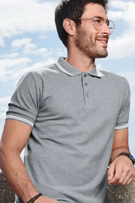 Polo uomo a contrasto, marmo grigio scuro