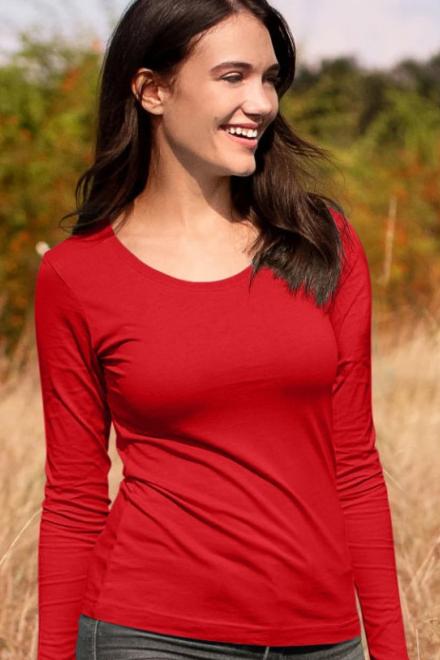 T-shirt da donna a maniche lunghe, rosso, XL