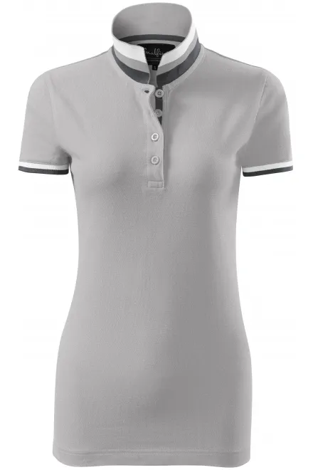 Polo da donna con colletto alzato - grigio argento, XL