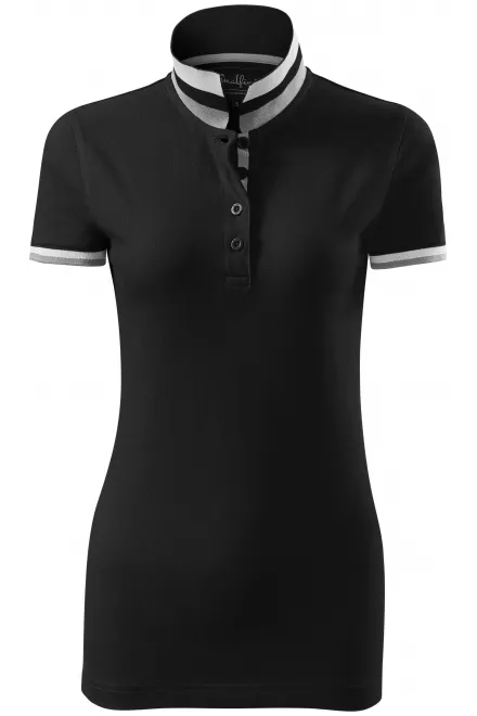 Polo da donna con colletto alzato - nero, XL