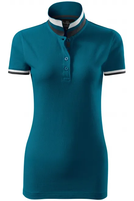 Polo da donna con colletto alzato - petrol blue, XL