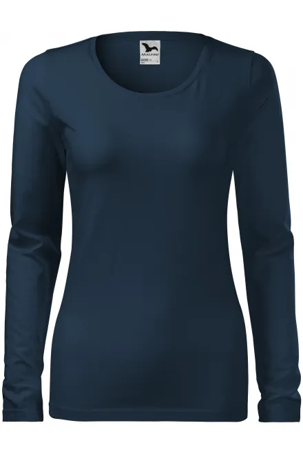 T-shirt aderente da donna con maniche lunghe - blu scuro, XS