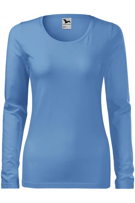 T-shirt aderente da donna con maniche lunghe - cielo blu, XS