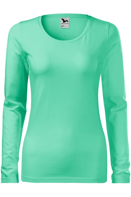T-shirt aderente da donna con maniche lunghe - menta, XS