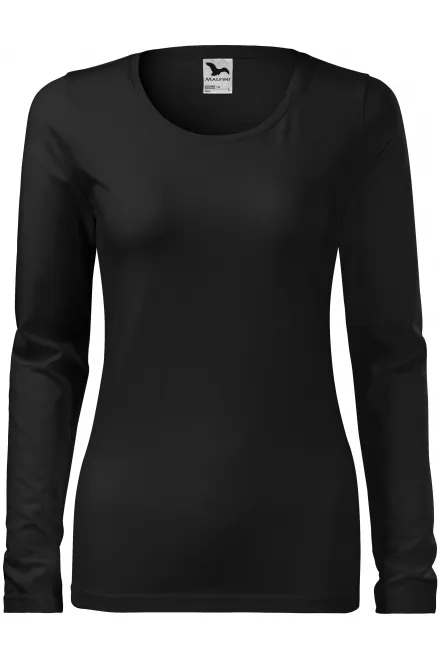 T-shirt aderente da donna con maniche lunghe - nero, XS