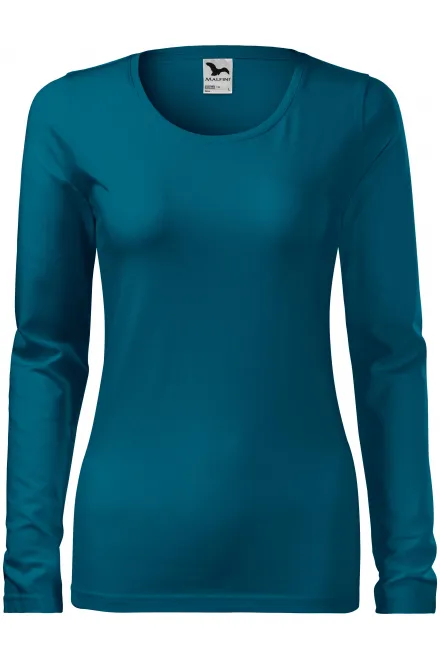 T-shirt aderente da donna con maniche lunghe - petrol blue, XS