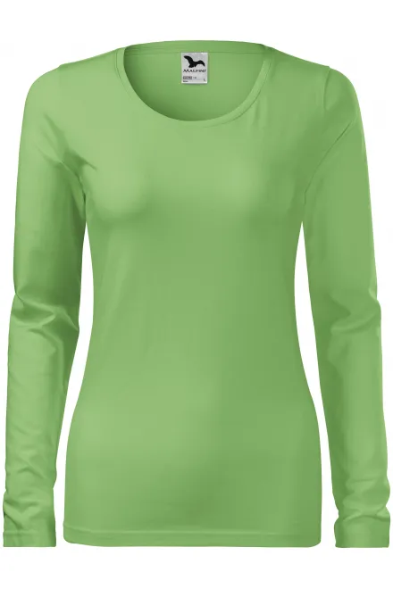 T-shirt aderente da donna con maniche lunghe - verde pisello, XS
