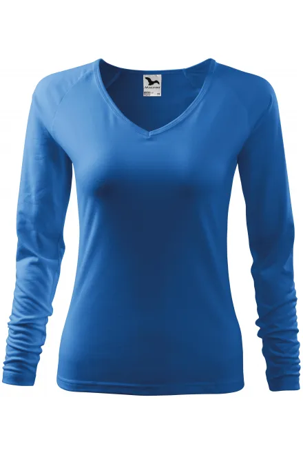 T-shirt aderente da donna, scollo a V - azzurro, M