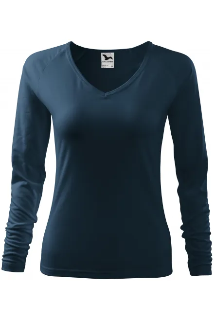 T-shirt aderente da donna, scollo a V - blu scuro, M