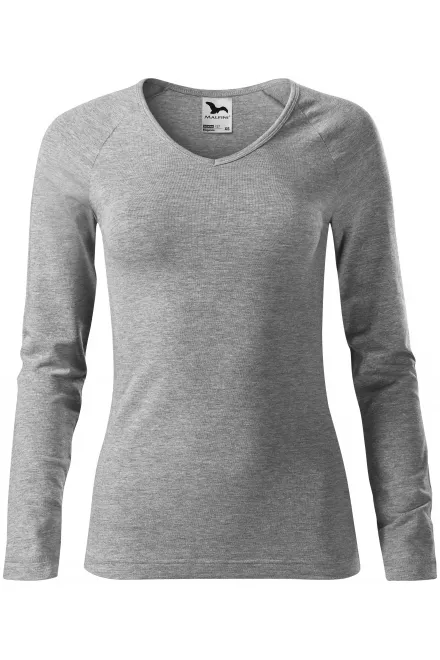 T-shirt aderente da donna, scollo a V - marmo grigio scuro, M