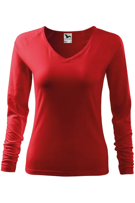 T-shirt aderente da donna, scollo a V - rosso, M