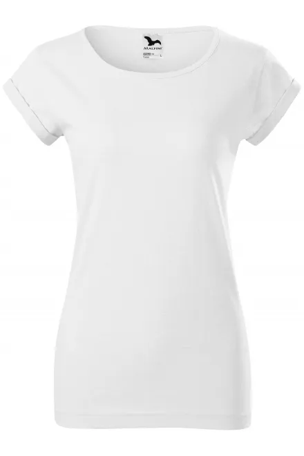 T-shirt da donna con maniche arrotolate - bianco, 2XL