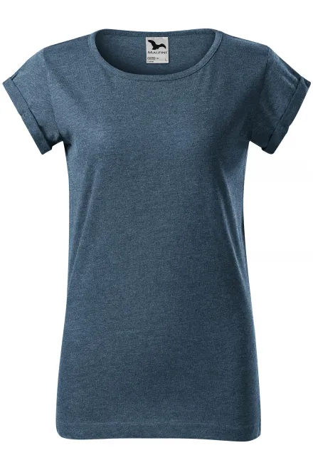 T-shirt da donna con maniche arrotolate - marmo denim scuro, 2XL