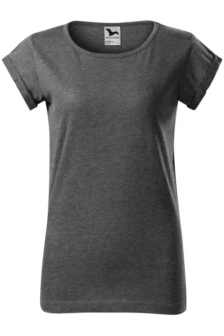 T-shirt da donna con maniche arrotolate - marmo nero, 2XL
