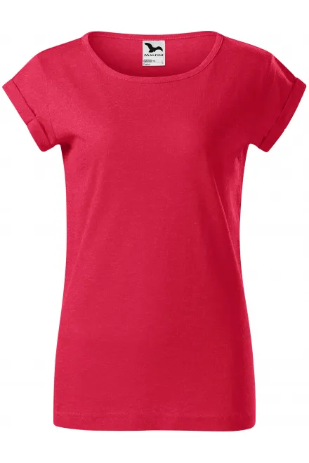 T-shirt da donna con maniche arrotolate - marmo rosso, 2XL