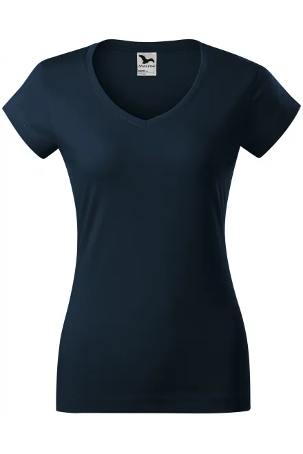 T-shirt donna slim fit con scollo a V - blu scuro, XS