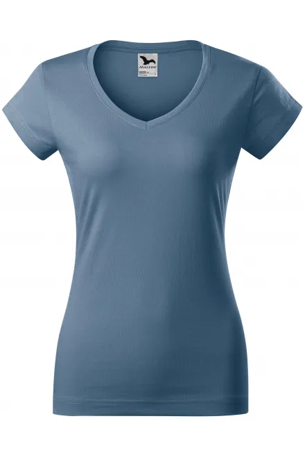 T-shirt donna slim fit con scollo a V - denim, XS