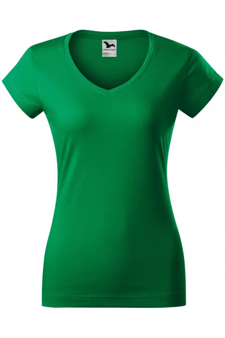 T-shirt donna slim fit con scollo a V - erba verde, XS