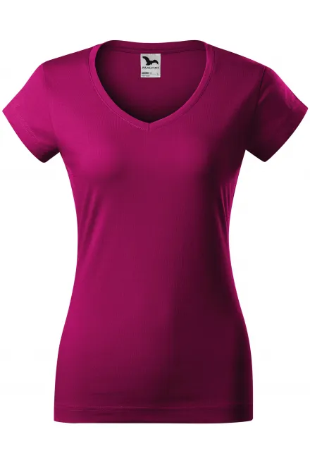 T-shirt donna slim fit con scollo a V - fuchsia red, XS