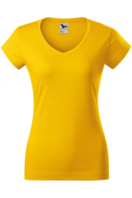 T-shirt donna slim fit con scollo a V - giallo, XS