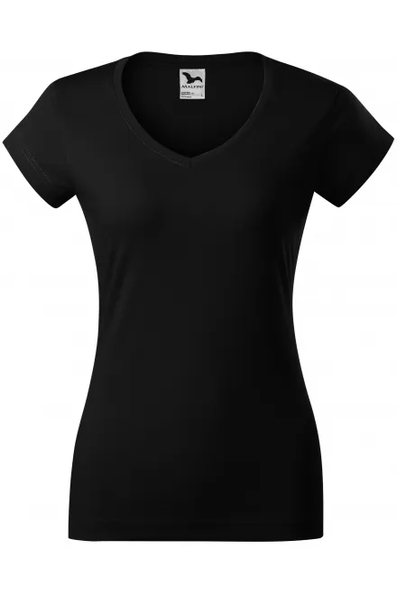 T-shirt donna slim fit con scollo a V - nero, XS