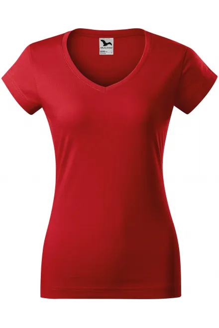 T-shirt donna slim fit con scollo a V - rosso, XS