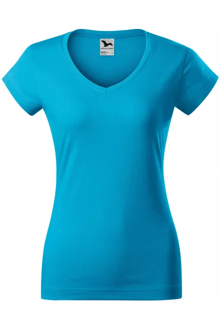 T-shirt donna slim fit con scollo a V - turchese, XS