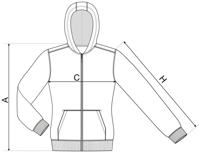 Felpa da bambino con cappuccio - tabella delle dimensioni