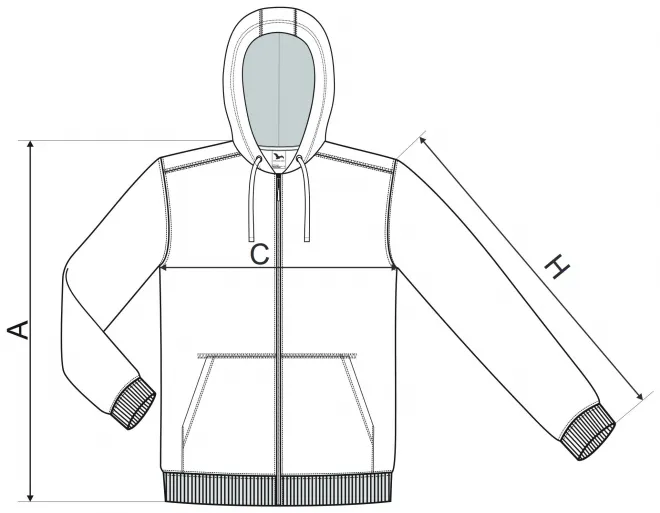 Felpa da uomo con cappuccio - tabella delle dimensioni