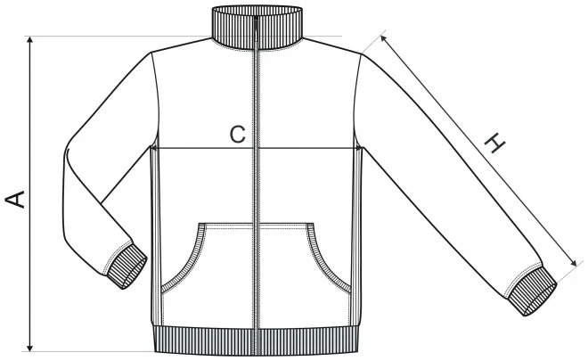 Felpa da uomo semplice senza cappuccio - tabella delle dimensioni